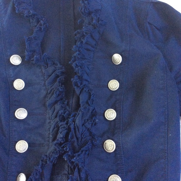 Ann Taylor LOFT Navy Military Style Ruffle Jacket - Picture 4 of 6